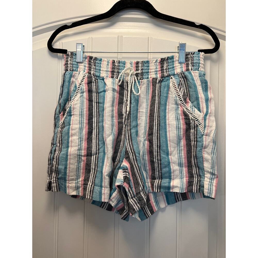 Briggs Women’s Striped Linen Blend Pull On Summer Shorts‎ Size S Blue White - Picture 2 of 4